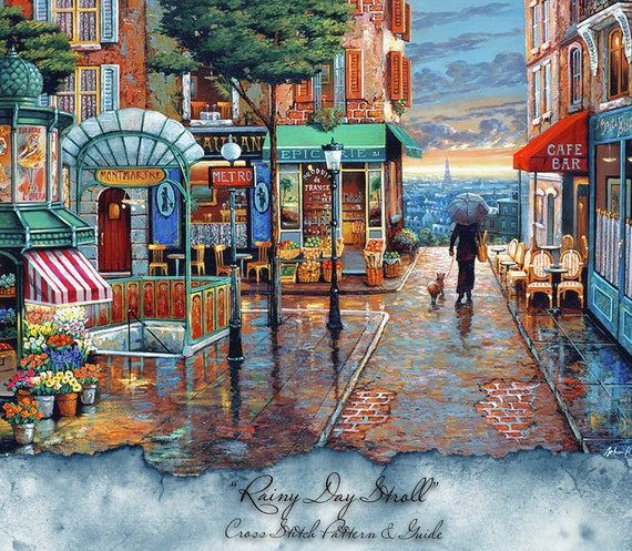 Rainy Day Stroll Cross Stitch Pattern Pdf Paris Counted Etsy