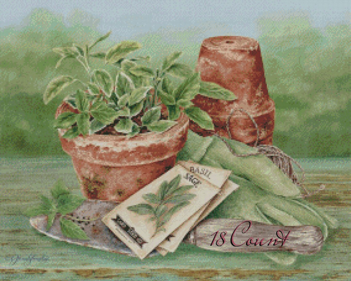 Herb Garden Cross stitch pattern PDF. Basil Kitchen Counted Etsy