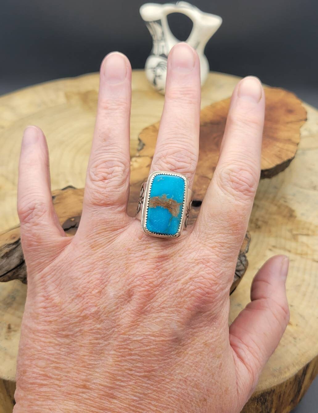 meanWEIRDO GEMSTONE RING BANDITS 15号 Handmade Bandits Turquoise and Sterling Silver Ring, Size