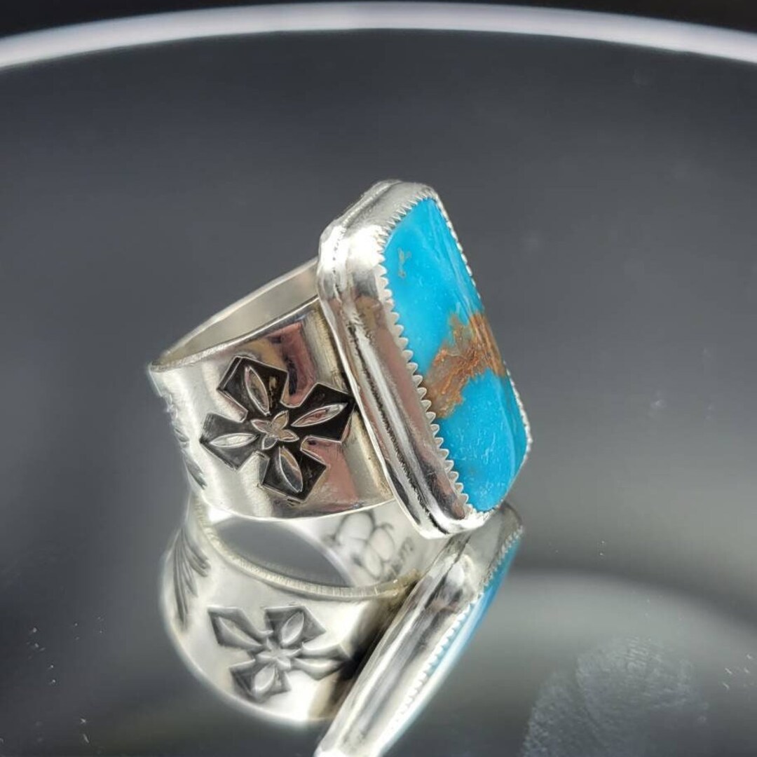 meanWEIRDO GEMSTONE RING BANDITS 15号 Handmade Bandits Turquoise and Sterling Silver Ring, Size