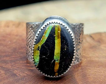 Handmade Bandits Turquoise and Sterling Silver Ring, Size U.S. 8.5