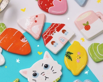 Handmade Clay Brooch Pins - Cute Pins - Animal Clay Pins - Cute Cats - Food Accessory - Cute Cats - Kawaii Accessory