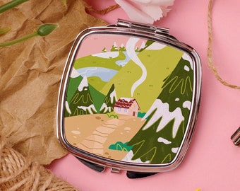 Little House Pocket Mirror - Beautiful Compact Mirror -  Valentine's Day Gift - Women's Accessory - Beauty Gift