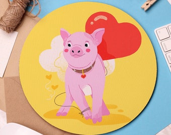 Piggy Mouse Pad - Valentines Day Gift - Gift for Her - Cute Mouse Mat-Kawaii Computer Accessory -Illustrated Pig - Office Decor