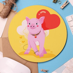 Piggy Mouse Pad - Valentines Day Gift - Gift for Her - Cute Mouse Mat-Kawaii Computer Accessory -Illustrated Pig - Office Decor