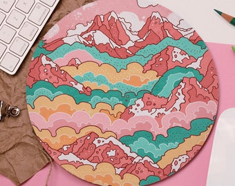 Rainbow Mountains Mouse Pad - Christmas Gift for Her - Cute Mouse Mat - Kawaii Accessory - Illustrated Mountain Landscape- Stocking Filler
