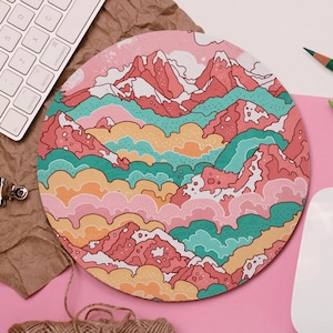 Rainbow Mountains Mouse Pad - Christmas Gift for Her - Cute Mouse Mat - Kawaii Accessory - Illustrated Mountain Landscape- Stocking Filler