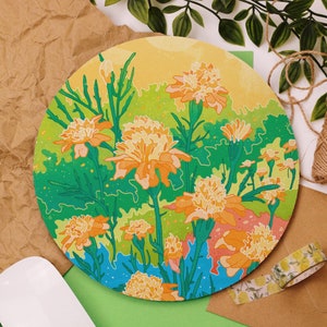 Gelbe Blumen Maus Pad - Geschenk für Sie - Geschenk für Sie - Kawaii Computer Zubehör - Illustrierte Landschaft - Büro Deko