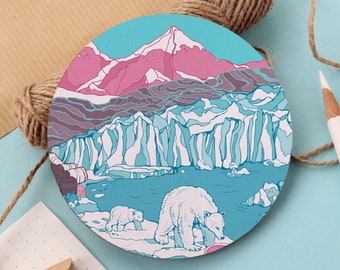 Polar Bear Coaster - Cute Home Accessories - Christmas Gift - Home Decor - Birthday Gift - Arctic Illustration -Winter- Coffee Accessory