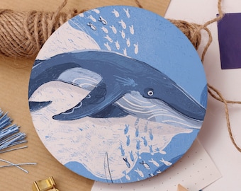 Blue Whale Coaster - Cute Home Accessories - Christmas Gift - Home Decor - Birthday Gift - Ocean Illustration - Animal - Coffee Accessory