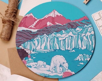 Arctic Polar Bears Mouse Pad - Christmas Day Gift - Stocking Fillers- Cute Mouse Mat -Kawaii Computer Accessory - Climate Change Landscape
