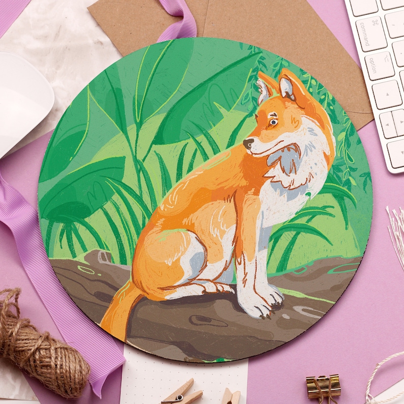 Illustrated Fox Office Decor Dhole Mouse Pad Jungle and Forest Art Kawaii Computer Accessory Valentines Gift UK Cute Mouse Mat
