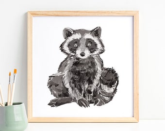 Raccoon Art Print - Ilustración animal - Arte lindo -Vida silvestre - Woodlands Animals Art Print