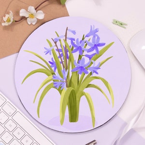 Hyacinth Mouse Pad -  Mother's Day Gift -Cute Mouse Mat - Flower Art Accessory - Illustrated Beautiful Mountains - Bluebells