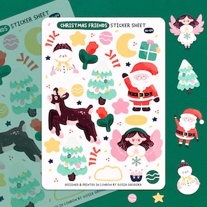 Christmas Friends Sticker Sheet - Glossy Stickers -  Stocking Filler for Kids - Gift for Children  - Cute Stickers - Santa - Stationery