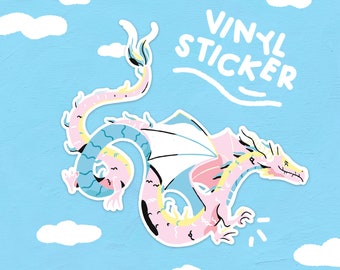 Flying Dragon Vinyl Sticker - Waterproof Sticker - Dragon Lunar New Year Illustration - Chinese New Year - Planner Sticker - Pink Dragon Art