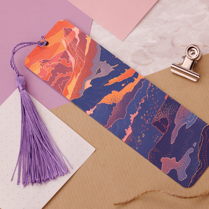 Sunrise Aluminium Bookmark Mother's Day Gift Gift for Mum llustration Bookmark Beautiful Landscape Wildlife Illustration Mountains image 1