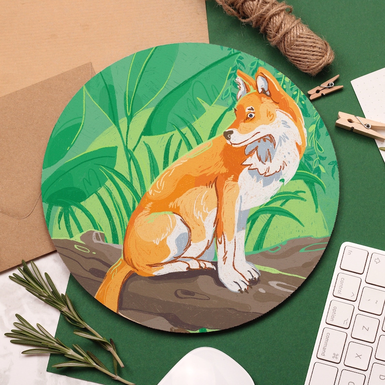 Illustrated Fox Office Decor Dhole Mouse Pad Jungle and Forest Art Kawaii Computer Accessory Valentines Gift UK Cute Mouse Mat