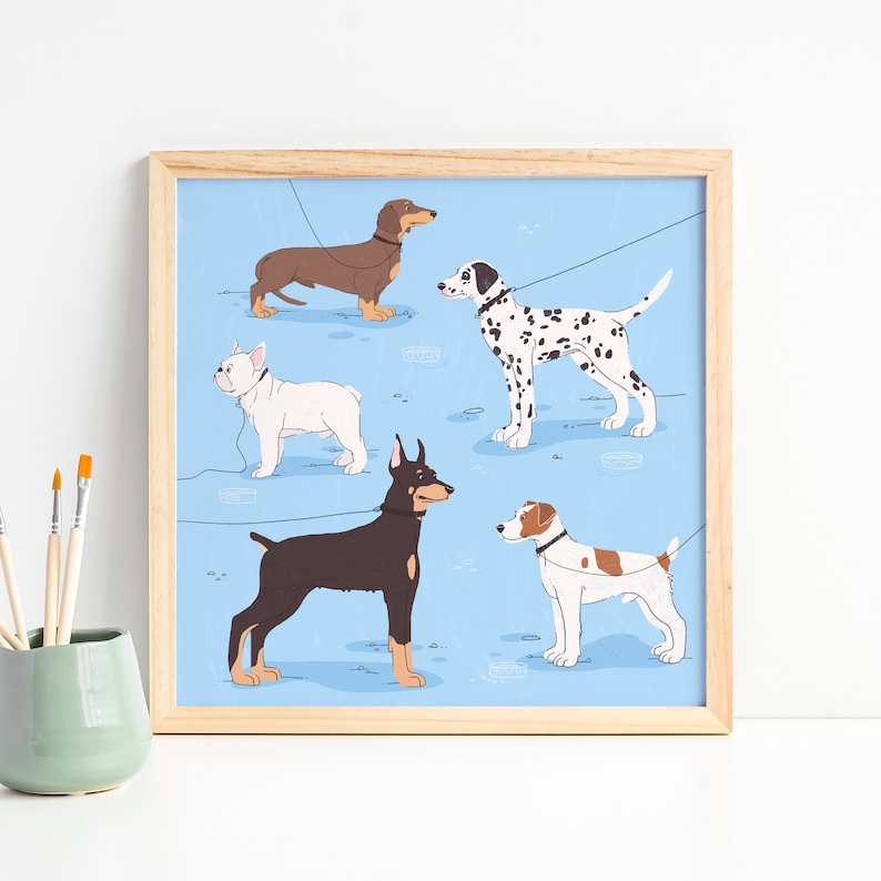 Dog breeds Art Print Chrisymas Gift Pet Digital Print Cute Dogs Kawaii Print Best Friend Art Gift for Him Animal Illustration image 1