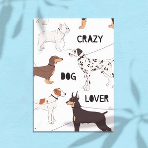 Dog Breeds Greeting Card - Dog Illustration - Dobermann Illustration - Dachshund - Just Russel Terrier - Dalmatian - French Bulldog