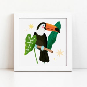 Impression Toucan - Illustration du tigre de la jungle - Illustration animalière - Faune - Illustration de perroquet - Animaux mignons - Jour de la Terre
