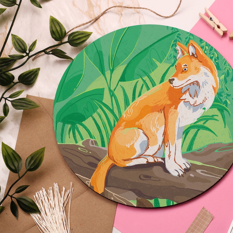 Illustrated Fox Office Decor Dhole Mouse Pad Jungle and Forest Art Kawaii Computer Accessory Valentines Gift UK Cute Mouse Mat