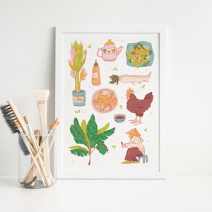 Impressão de arte do Vietnã - Impressão de viagem - Impressão de Hanói - Impressão de comida de rua - Impressão de desenho animado - Cozinha asiática - Presentes fofos - Impressão de quarto infantil
