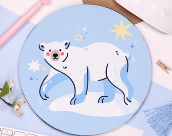 Polar Bear Mouse Pad - Christmas Gift - Cute Mouse Mat - Stocking Filler Ideas - Illustrated Polar Bear