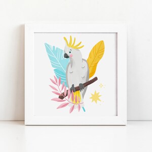 Cockatoo Print - Jungle Tiger Illustration - Illustration animalière - Faune - Illustration perroquet - Animaux mignons - Jour de la Terre