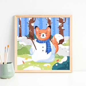 Snowman Fox Art Print - Christmas Gift Ideas - Stocking Filler- Cute Fox - Fox Illustration - Cute Art -Wildlife