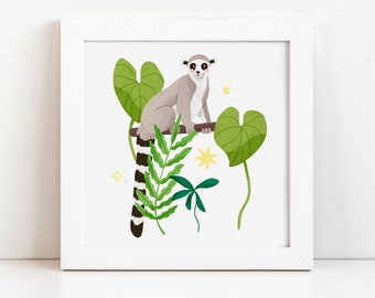 Lemur Print - Jungle Tiger Illustration - Animal Illustration - Wildlife - Monkey Illustration - Cute Animals - Earth Day