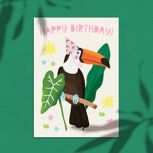Toucan Joyeux Anniversaire Carte de Voeux - Illustration d'Oiseaux Exotiques - Illustration de la Jungle - Carte d'Anniversaire