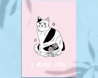 I Miau You Greeting Card - Cute Cat Illustration - Cat Lover Art