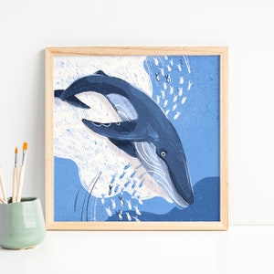 Blue Whale Art Print - Endangered Species - Animal Illustration-Oceans - Wildlife - Climate Change Print - Cute Animals - Father's Day Print