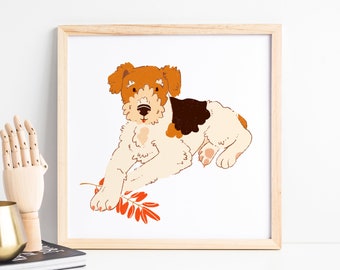 Fox Terrier Art Print - Cute Dog Print - Ilustración animal - Arte de razas de perros - Arte de cachorros - Razas de perros - Baby Room Print - Baby Shower