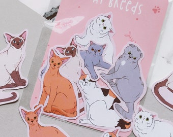 Cat Breeds Sticker Pack - Cute Stickers - Sticker Set - Kawaii Stickers - Cat Sticker Set - Animal Stickers - Back to School Pets Stickers