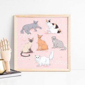 Cat breeds Art Print - Pet Digital Print - Cute Cats - Kawaii Print - Best Friend Art - Pink Gift - Animal Illustration - Birthday Gift