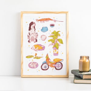 Impressão de arte do Vietnã - Impressão de viagem - Arte de Hanói - Impressão de comida de rua - Impressão de desenho animado - Culinária vietnamita - Presentes fofos - Impressão de quarto infantil