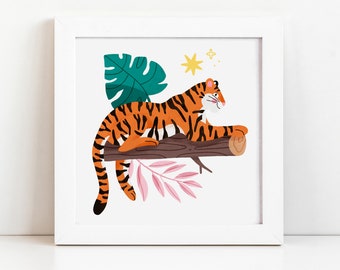 Tiger Print - Jungle Tiger Illustration - Ilustración de animales - Vida silvestre - Gato salvaje - Animales lindos - Día de la Tierra