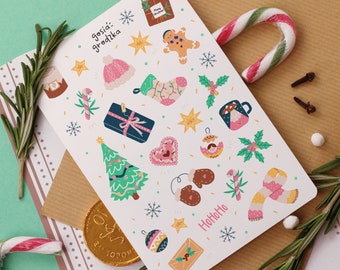 Christmas Sticker Sheet - Christmas Gift- Stocking Filler-Planner Glossy Stickers - Cute Winter Accessories - Winter Decor