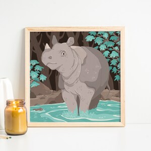 Javan Rhino Art Print - Endangered Species - Animal Illustration - Jungle - Wildlife - Climate Change Print - Cute Animals -Earth Day-Rhinos