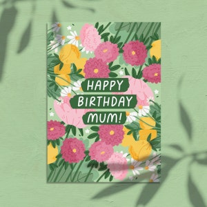 Cartão de feliz aniversário com flores - Ilustração de flores - Ilustração de buquê - Cartão de ocasião