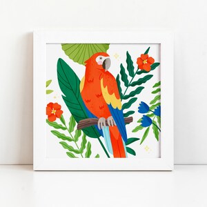 Impression d’ara écarlate - Illustration de perroquet de la jungle - Illustration d’animaux - Faune - Perroquet rouge - Animaux mignons - Jour de la Terre - Vibrations exotiques
