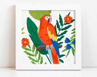 Scarlet Macaw Print - Jungle Parrot Illustration - Animal Illustration - Wildlife - Red Parrot - Cute Animals - Earth Day - Exotic Vibes