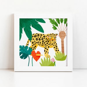 Leopard Art Print - Jungle Wild Cat Illustration - Illustration animalière - Faune - Mignon Leopard Art - Animaux mignons - Jour de la Terre