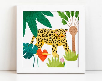 Leopard Art Print - Jungle Wild Cat Illustration - Animal Illustration - Wildlife - Cute Leopard Art - Cute Animals - Earth Day