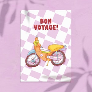 Biglietto d'auguri Bon Voyage - Illustrazione Vespa - Arte motociclistica - Biglietto carino - Viaggiatore del mondo