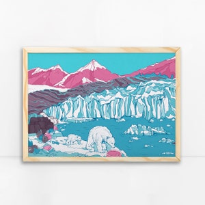 Lámina artística de osos polares - Impresión sobre el cambio climático - Calentamiento global - Regalo de Navidad - Animales adorables - Oso polar - Ilustración sobre la contaminación plástica