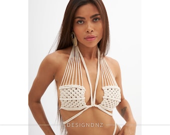 Handmade Macrame Halter Top: Boho Festival Clothing, Beach Coverup