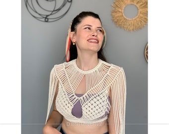 Handmade Macrame Crop Top: Boho Festival Beach Cover-Up